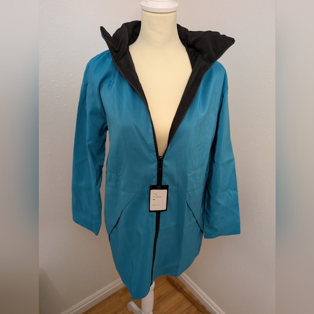Women's Mycra Pac Jacket Women Blue Teal  / Black Reversible Raincoat NWT